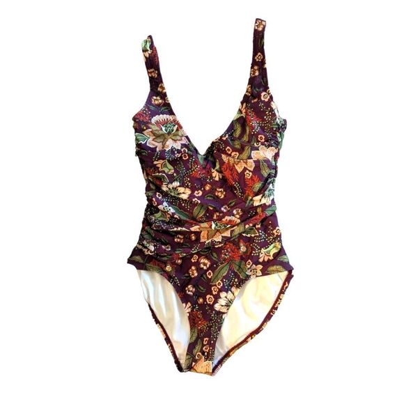 Ann Cole‎ women's maroon floral print swimsuit size 6 boho - Picture 1 of 8